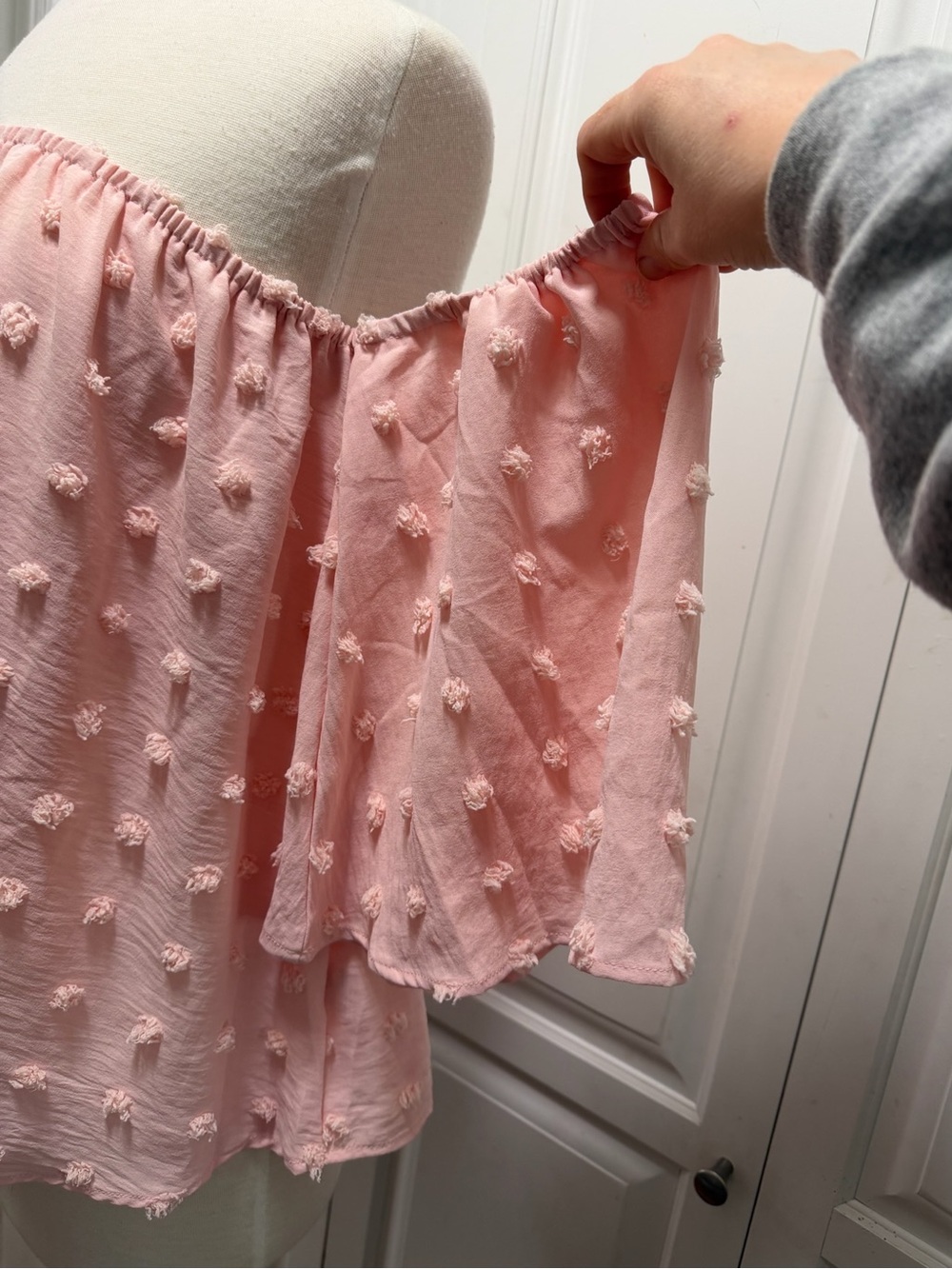 Women's Off-Shoulder Pink Pom-Pom Tunic Top - Picture 2 of 7